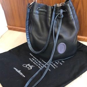 Navy Leather Bucket Purse